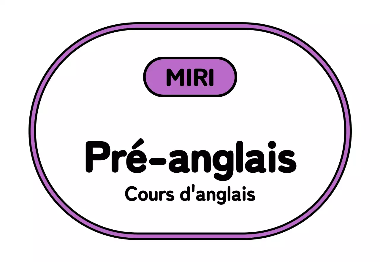 Un simple panneau d'école avec un texte pré-anglais en noir, blanc, vert et violet et des illustrations encadrées.