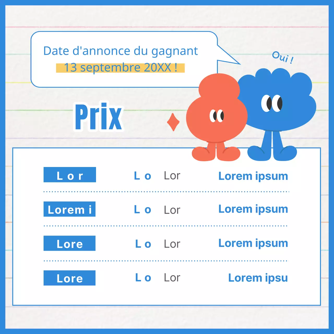 Promouvoir un concours de caractère minimaliste jaune et bleu