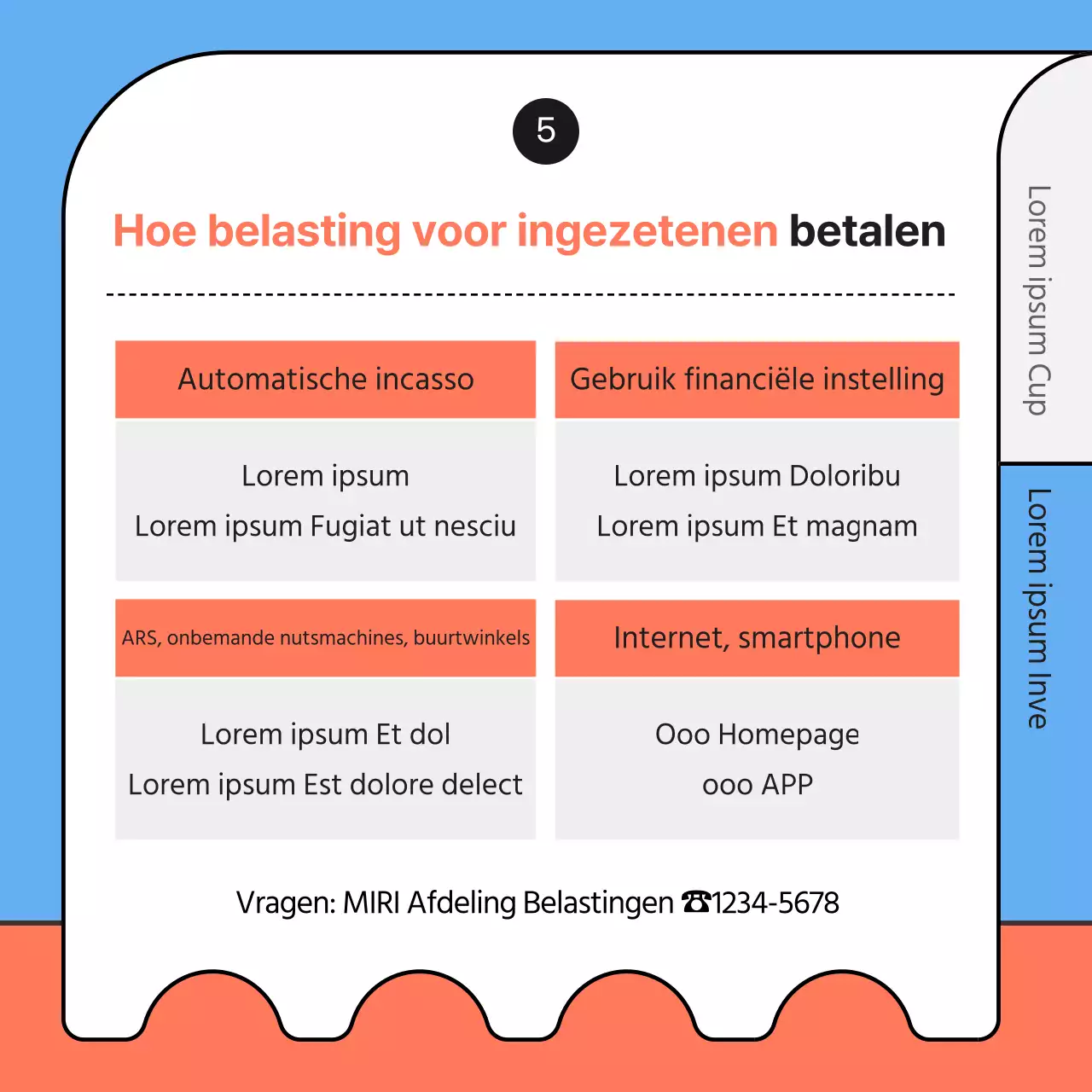 Lichtblauwe en oranje illustratie van betalingsinstructies voor de verblijfsbelasting