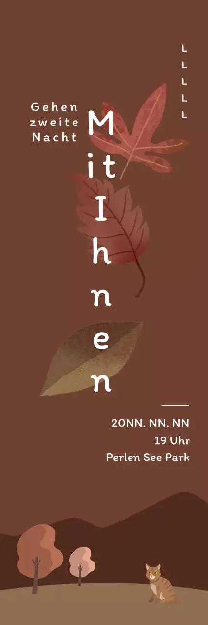 Busking-Banner mit einer Illustration von Herbstblättern auf einem braunen Hintergrund