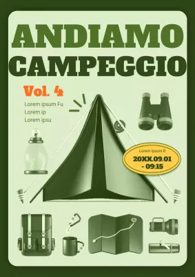 Promuovere il campeggio con illustrazioni di attrezzature da campeggio in colori verdi