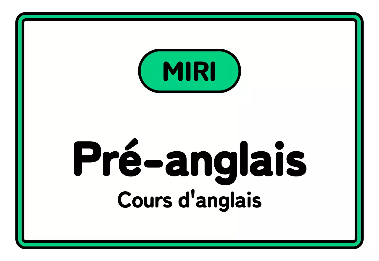 Un simple panneau d'école avec un texte pré-anglais en noir, blanc, vert et violet et des illustrations encadrées.