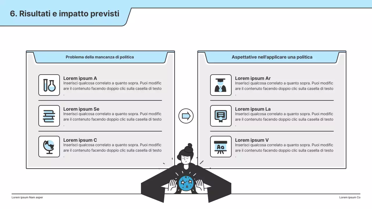 Una proposta politica con un'illustrazione pulita in azzurro e una forma a punto indice.