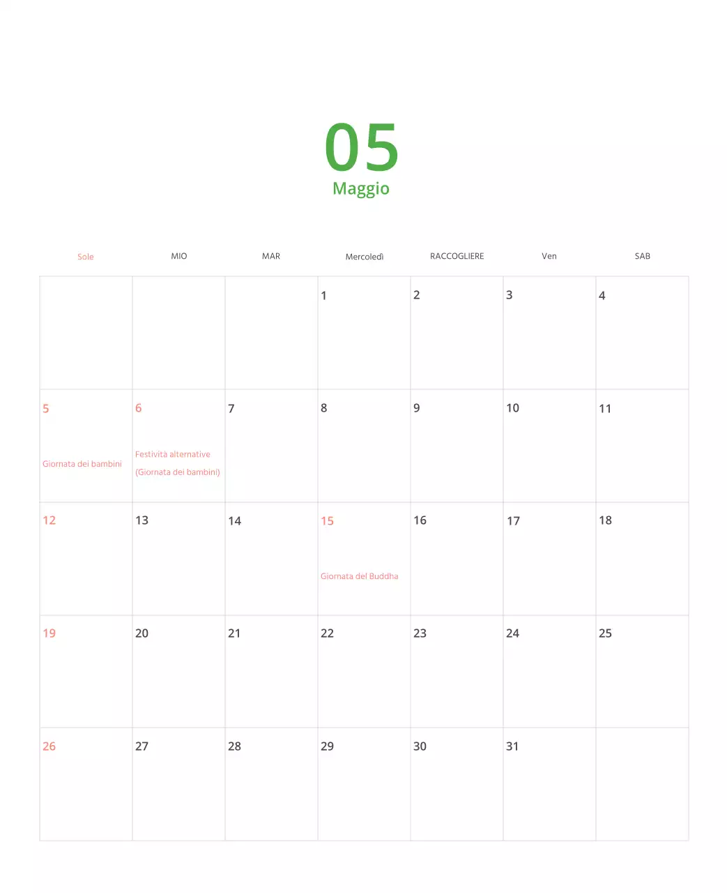 Calendario illustrato multicolore