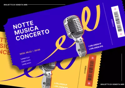 Materiale promozionale per un concerto musicale notturno con biglietti in blu navy.