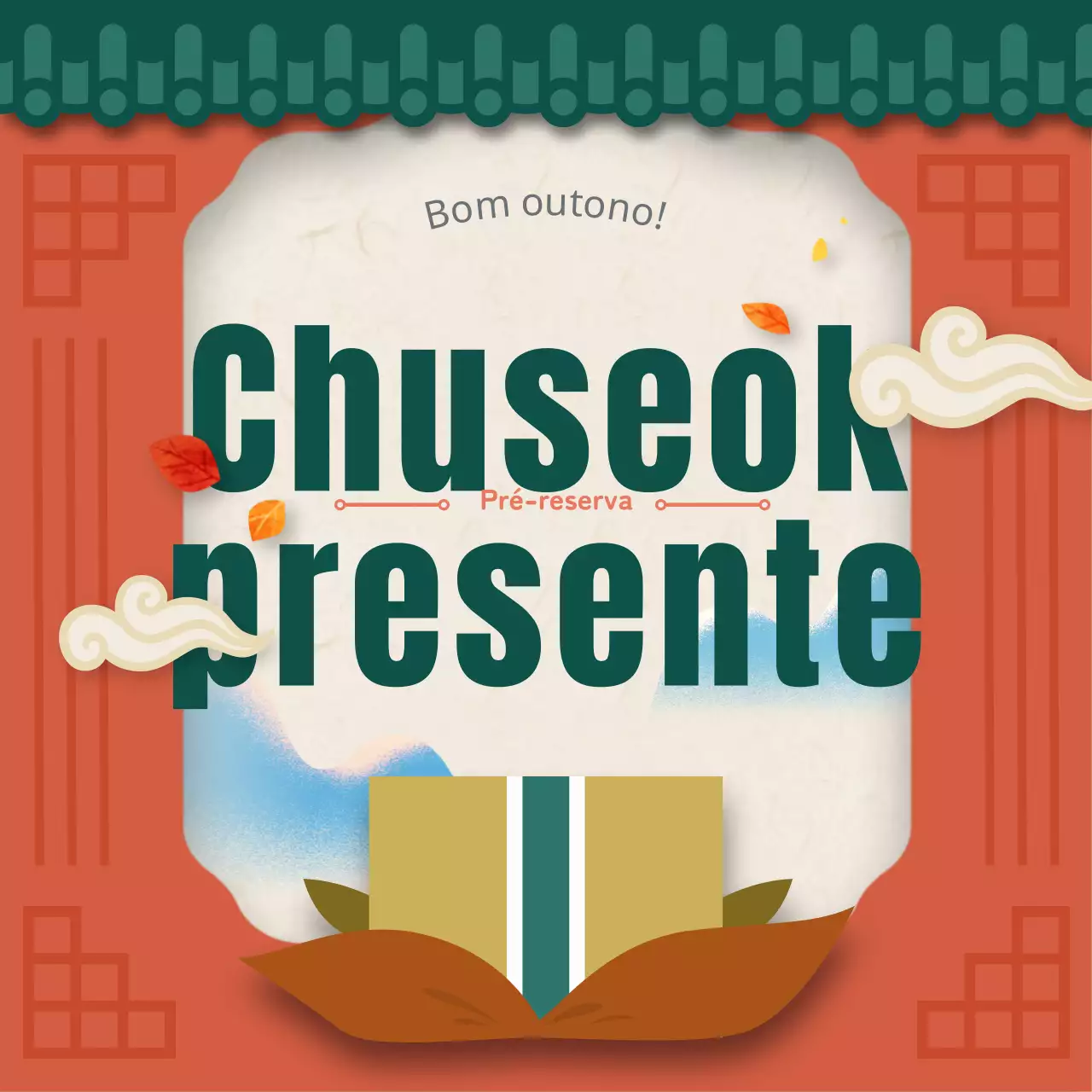 Pré-reserva de Obon com fundo vermelho e desenho oriental