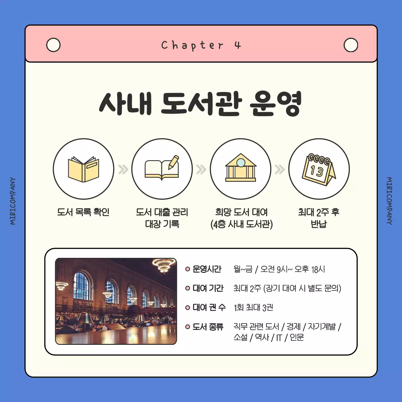 파랑과 핑크색의 아기자기한 직무교육 프로그램 안내서