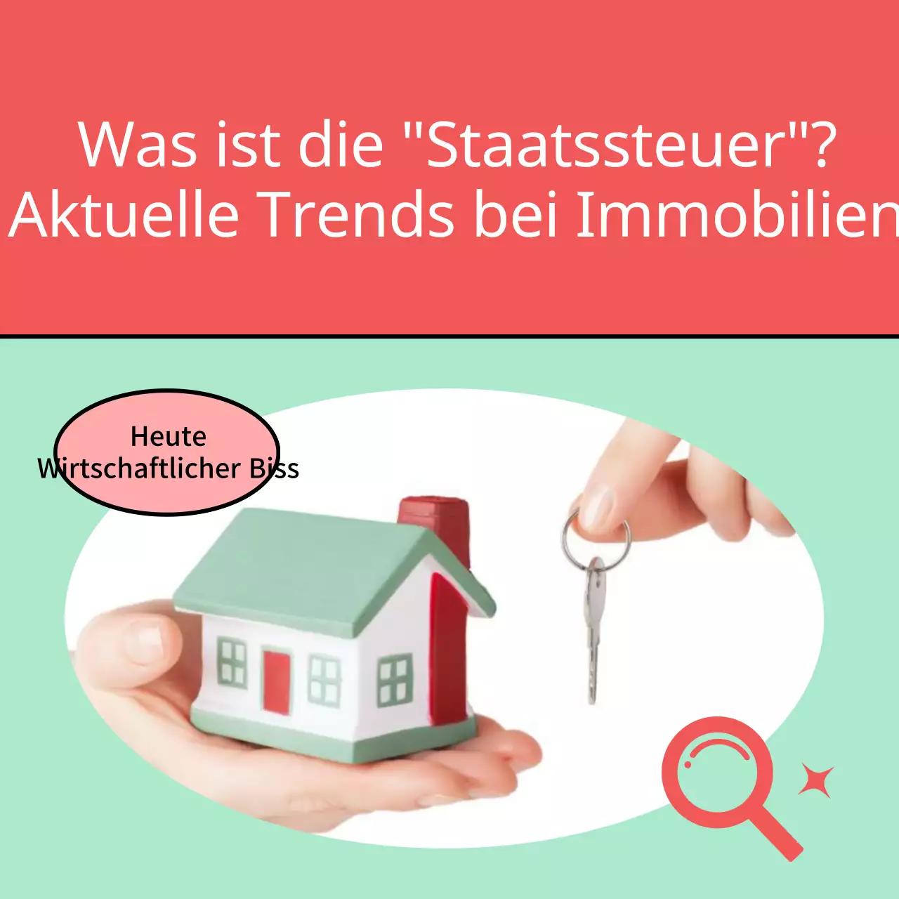 Trendige Immobilienanzeigen in Rot und Mint