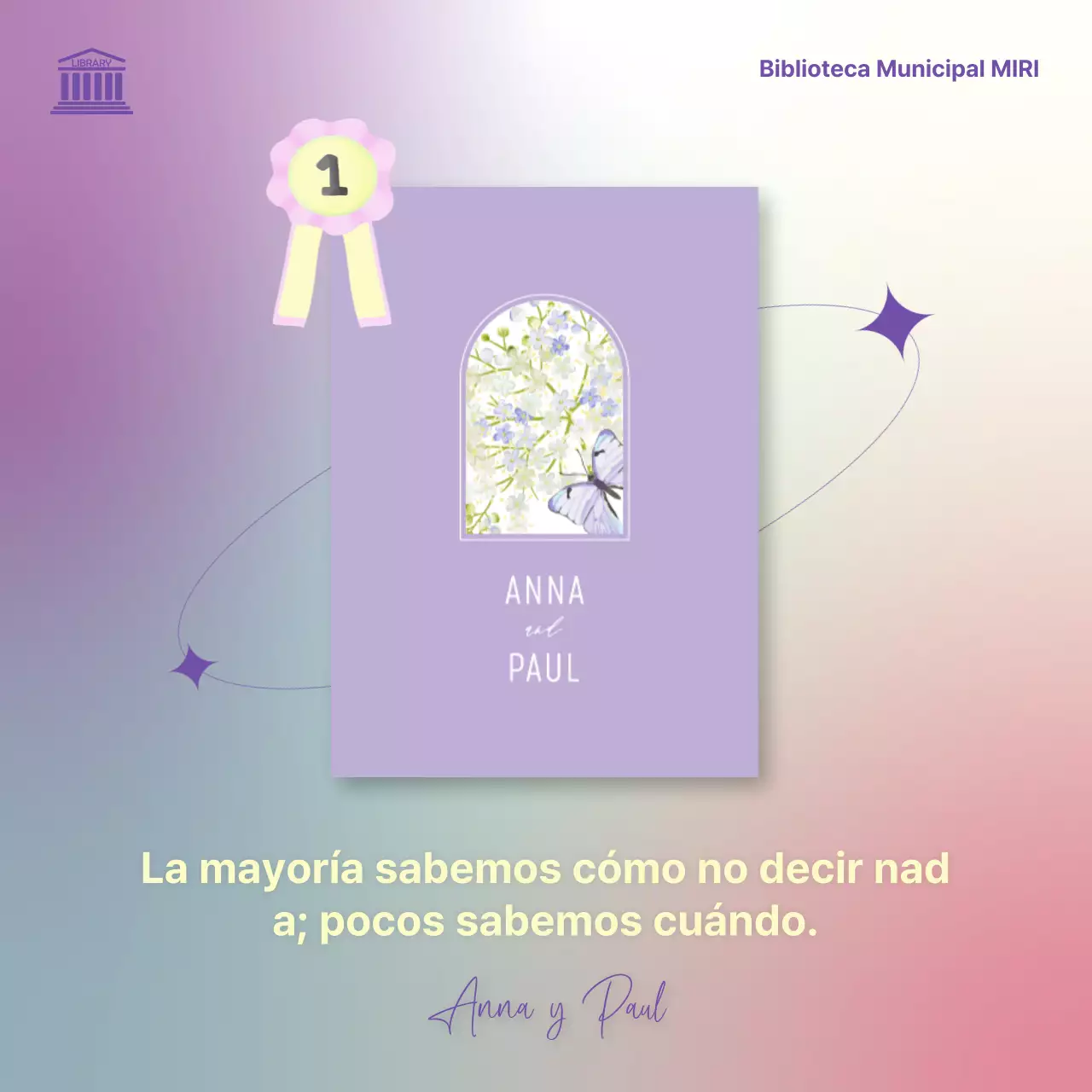 Promueva las recomendaciones de libros con un suave fondo degradado púrpura y rosa V1