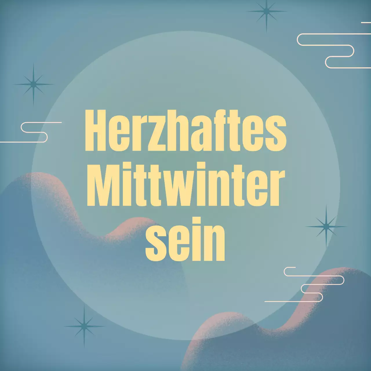 Ein Chuseok-Feiertagsgruß, der einen Vollmond mit einem dämmerungsähnlichen Farbschema in Blau und Zitrone zeigt.