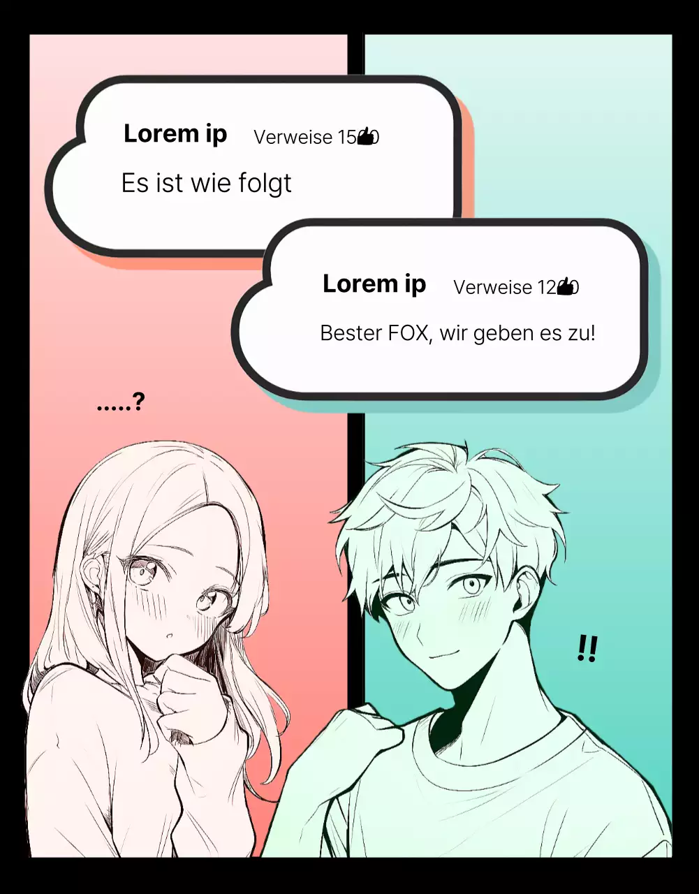 Plotten Webtoon von männlichen und weiblichen Erregung auf einem schwarzen Hintergrund