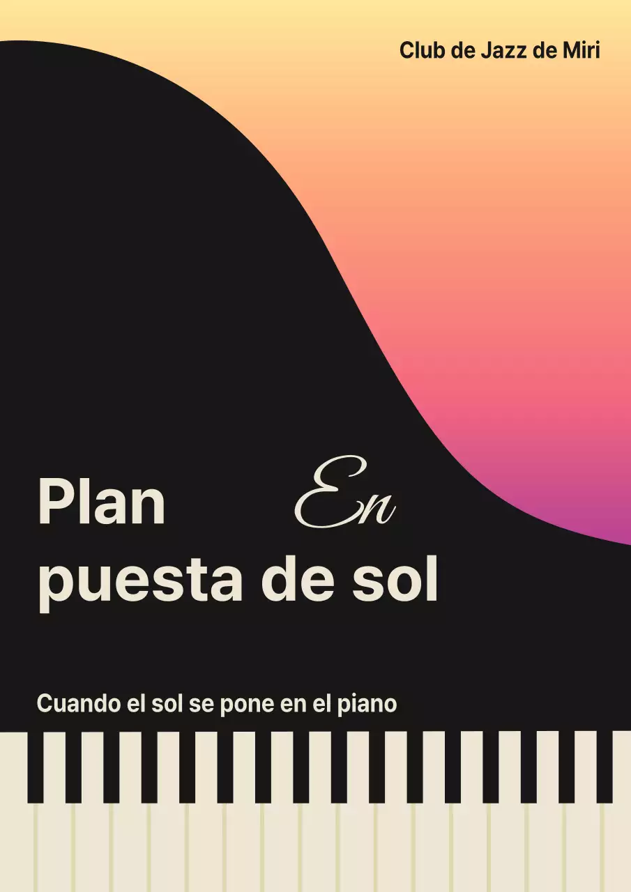 Tierna propuesta de evento con ilustraciones de puesta de sol y piano