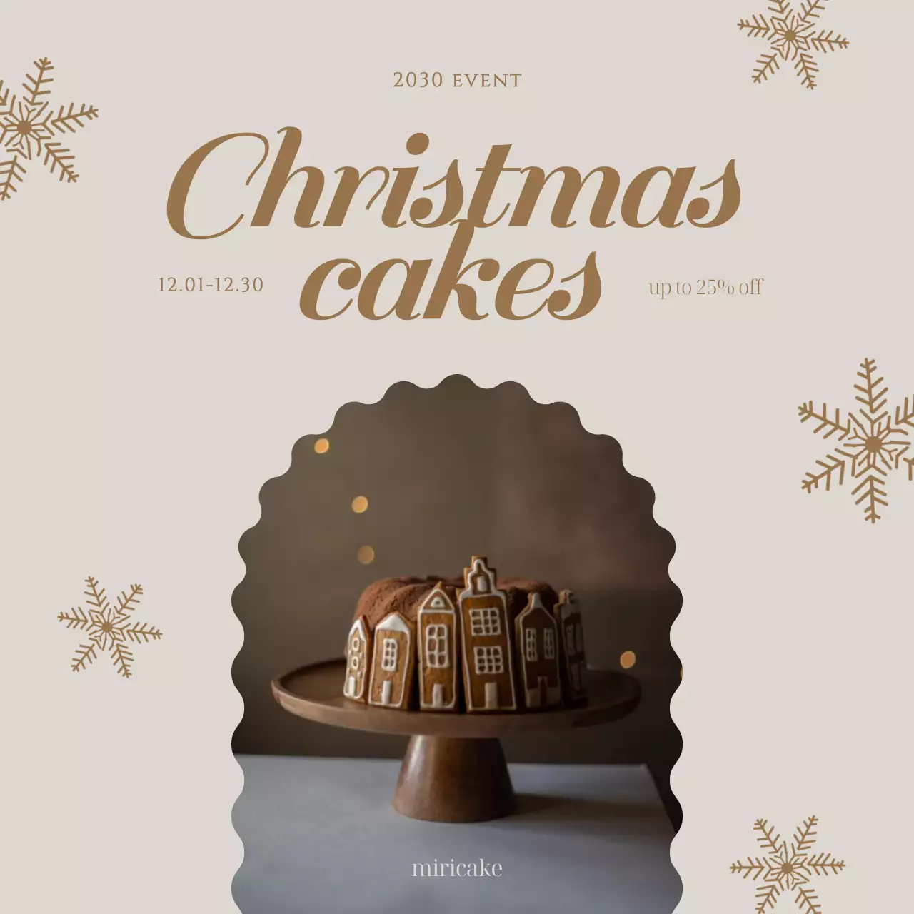 파랑과 베이지색의 럭셔리한 디저트 카페 크리스마스 할인 홍보