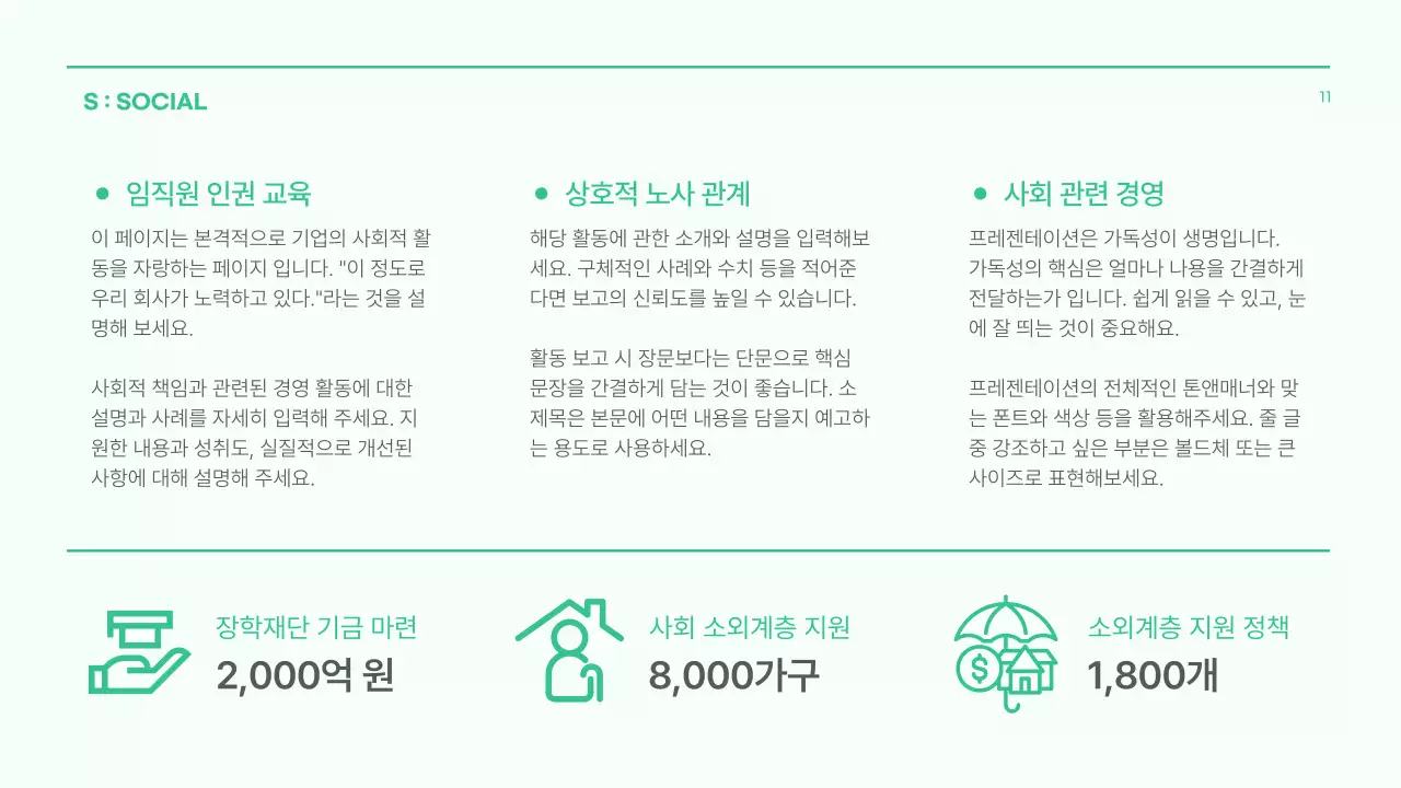 초록색의 기본 ESG경영 기업 보고서