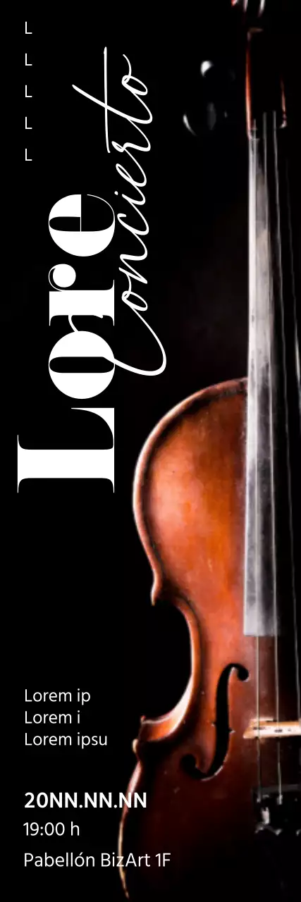Cartel promocional de un concierto con la imagen de un violonchelo sobre fondo negro