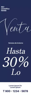 Banner de evento para una tienda de cosméticos con SALE escrito en cursiva sobre fondo azul marino