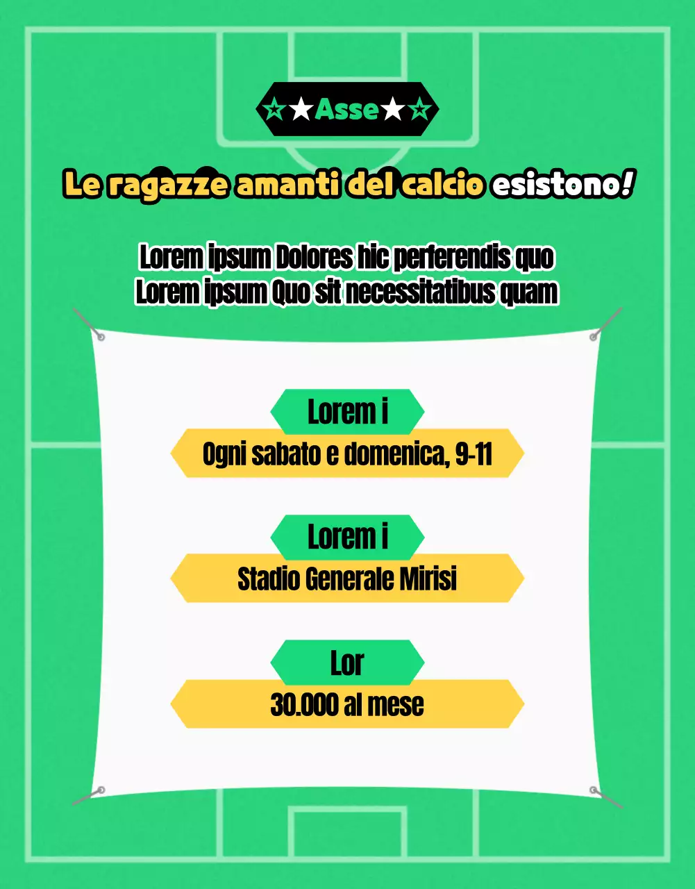 Ingaggio per il calcio femminile con un tocco di verde e giallo