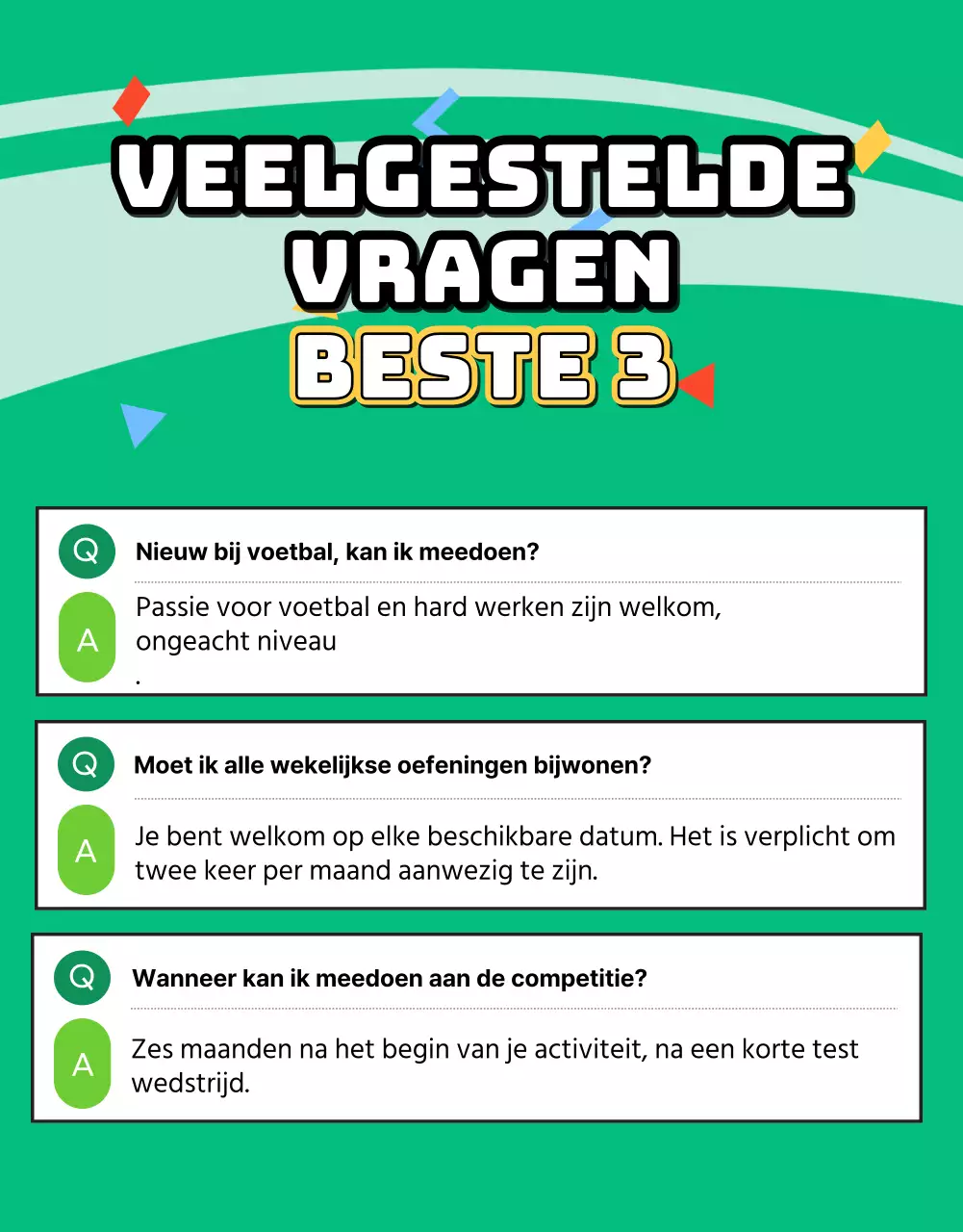 Rekruteringsflyer voor vrouwenvoetbal met een afbeelding van een groen voetbalveld