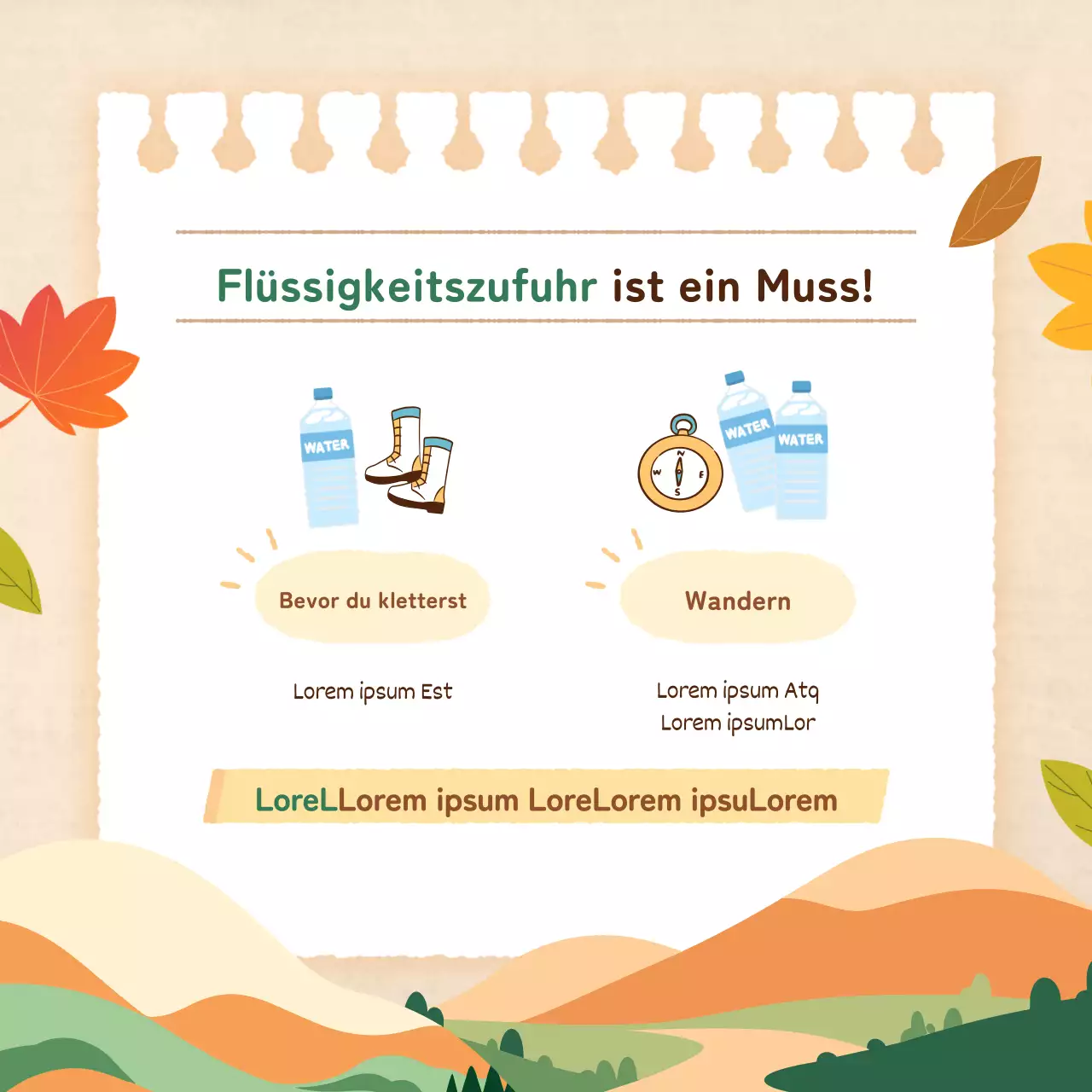 Werben Sie für moderne, einfache Herbstwanderungen in Orange und Beige
