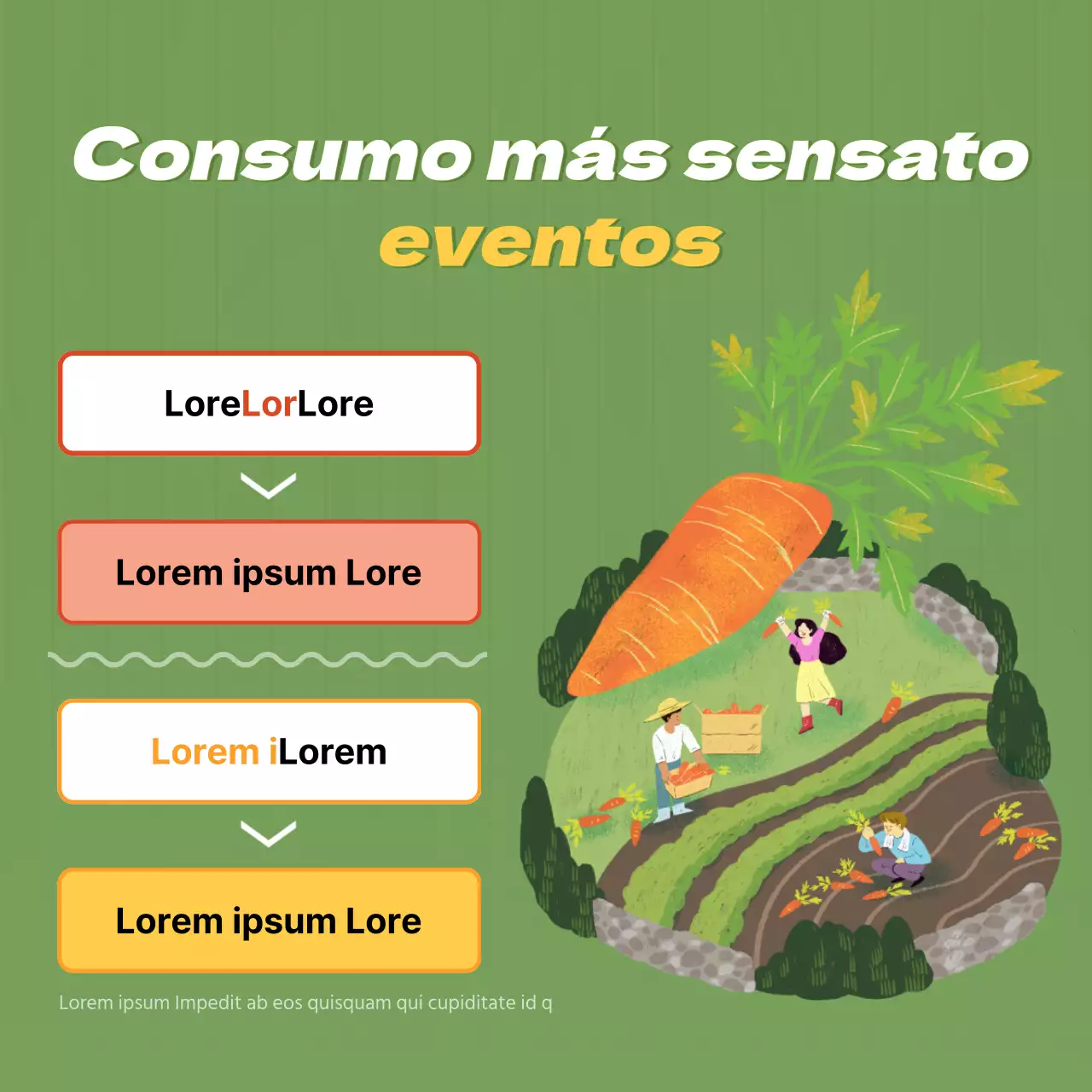 Promoción de un mercado de agricultores con una ilustración de verduras en verde lima.