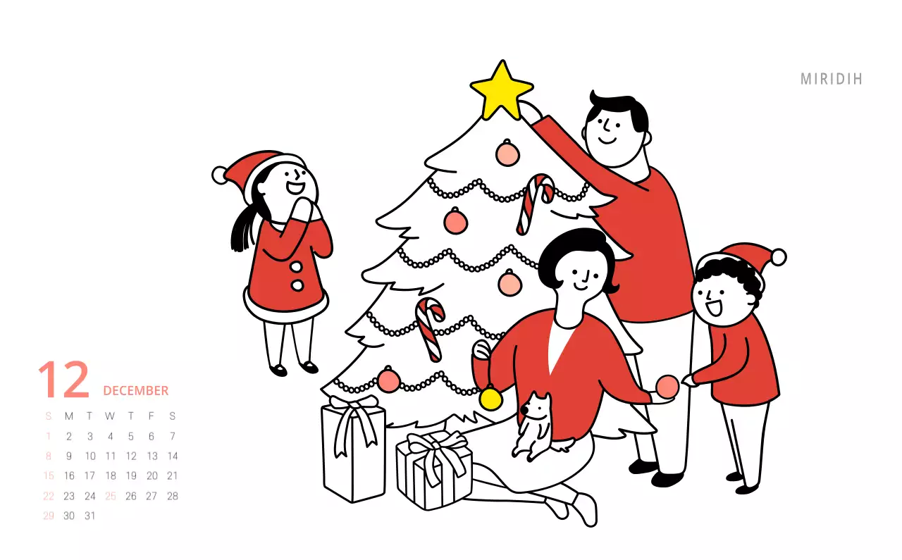 Schattige geïllustreerde groene bureaukalender met familiethema