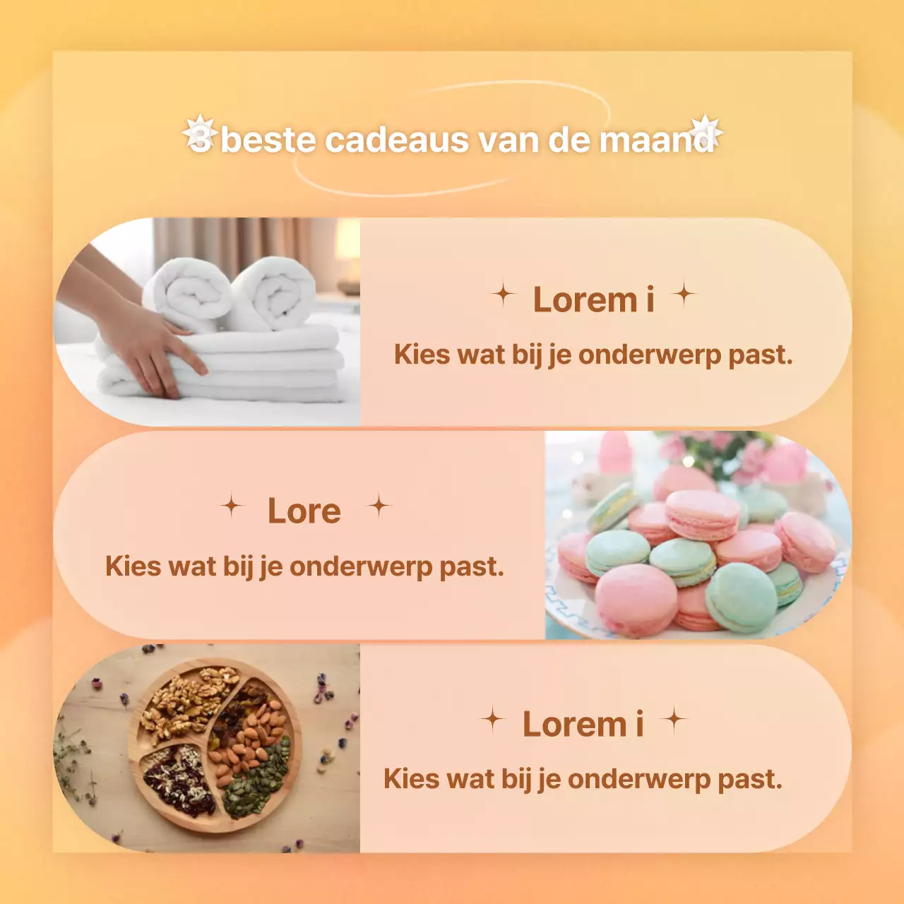 Emotioneel cadeau promotie-evenement met oranje kleurverlopen