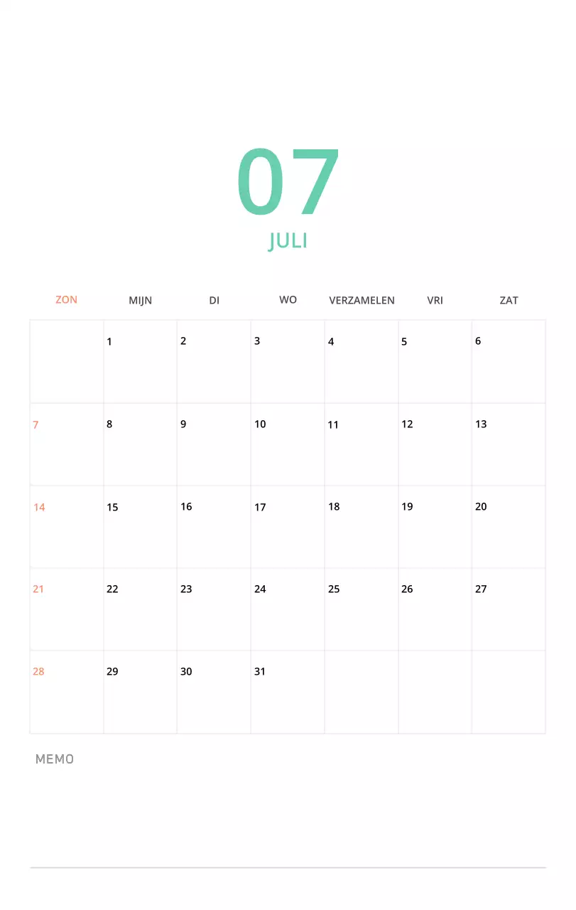 Schattige geïllustreerde groene bureaukalender met familiethema