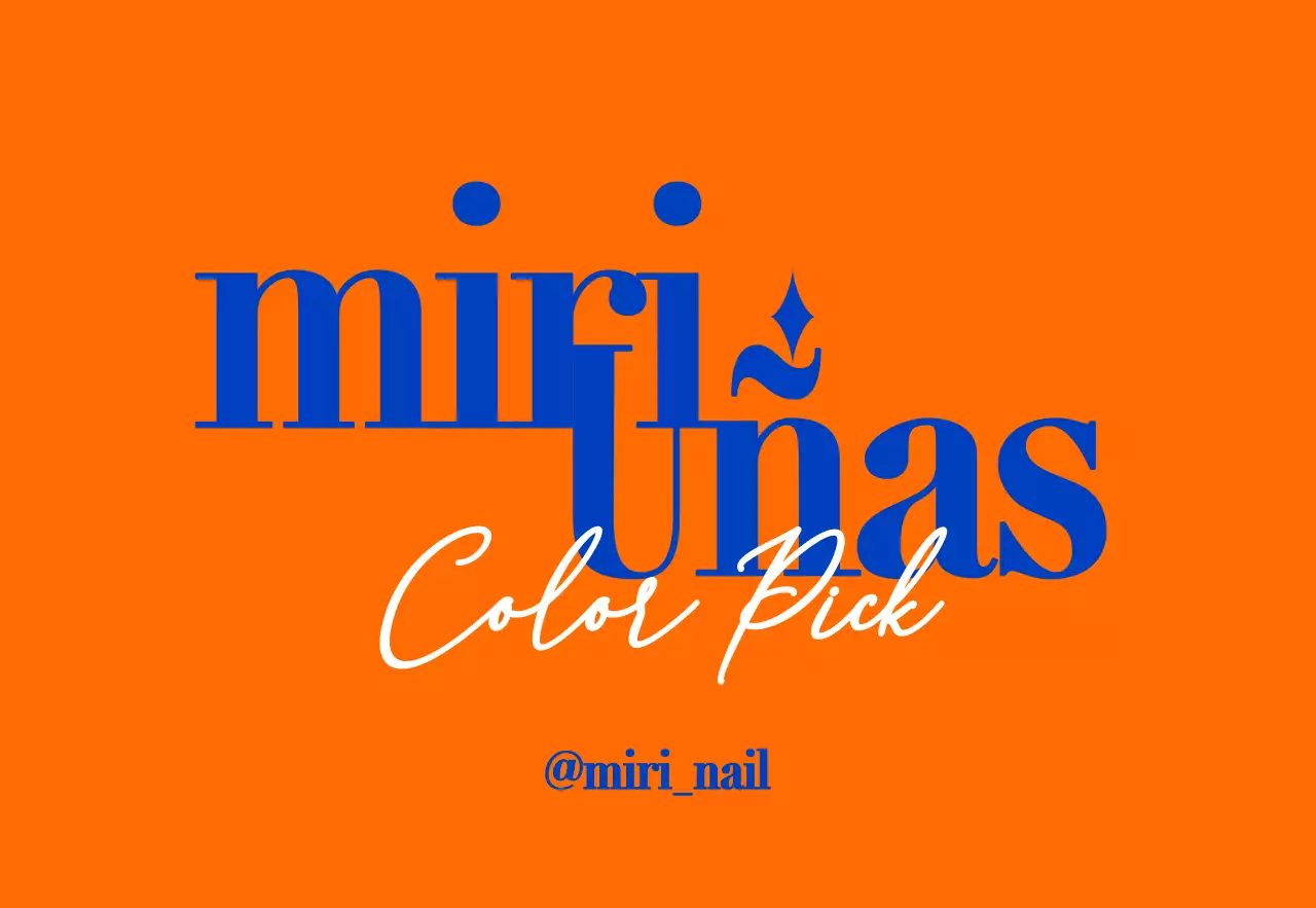 Pulcra promoción de tienda de nail art con texto en azul y naranja