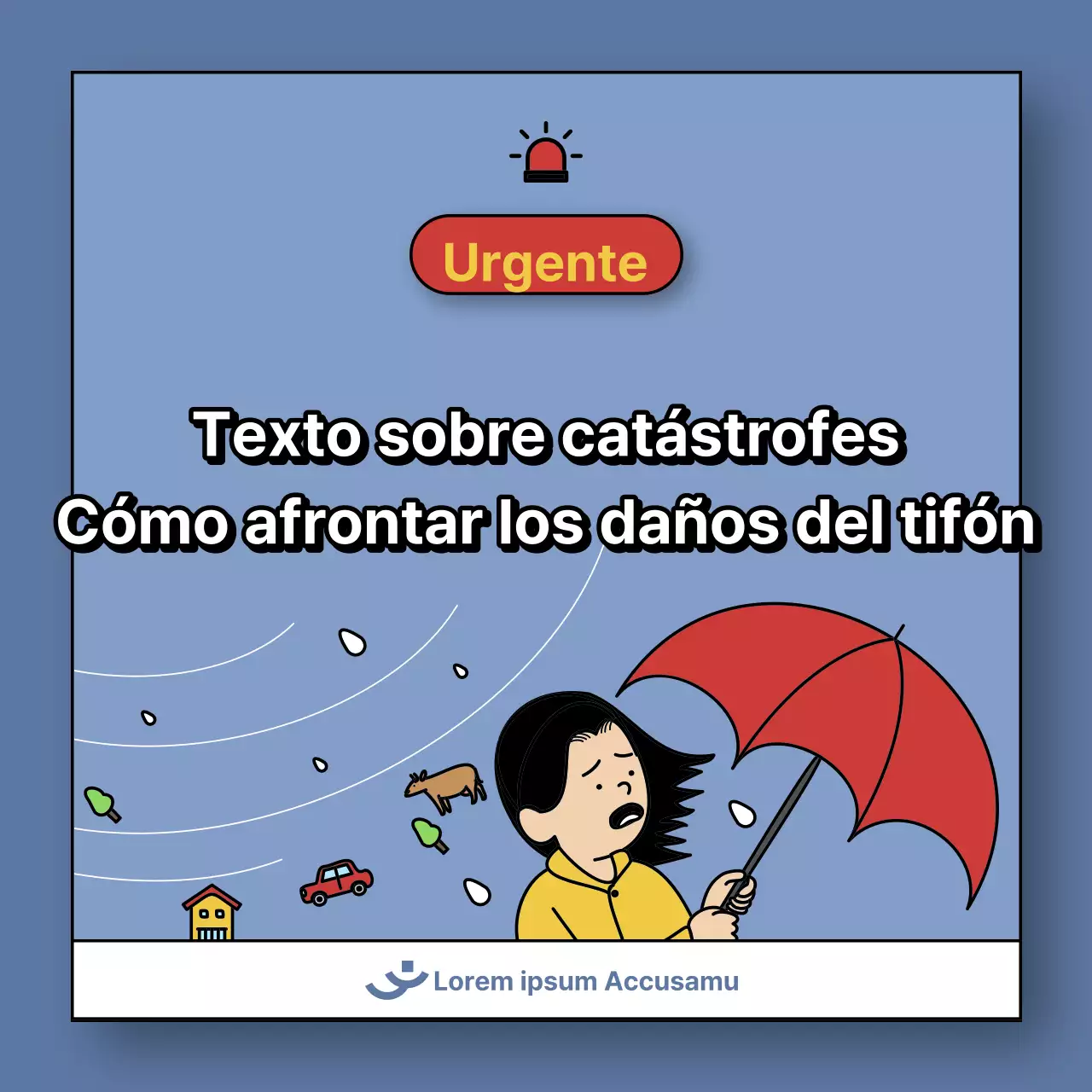 Un post sobre cómo afrontar los daños del tifón en azul y amarillo