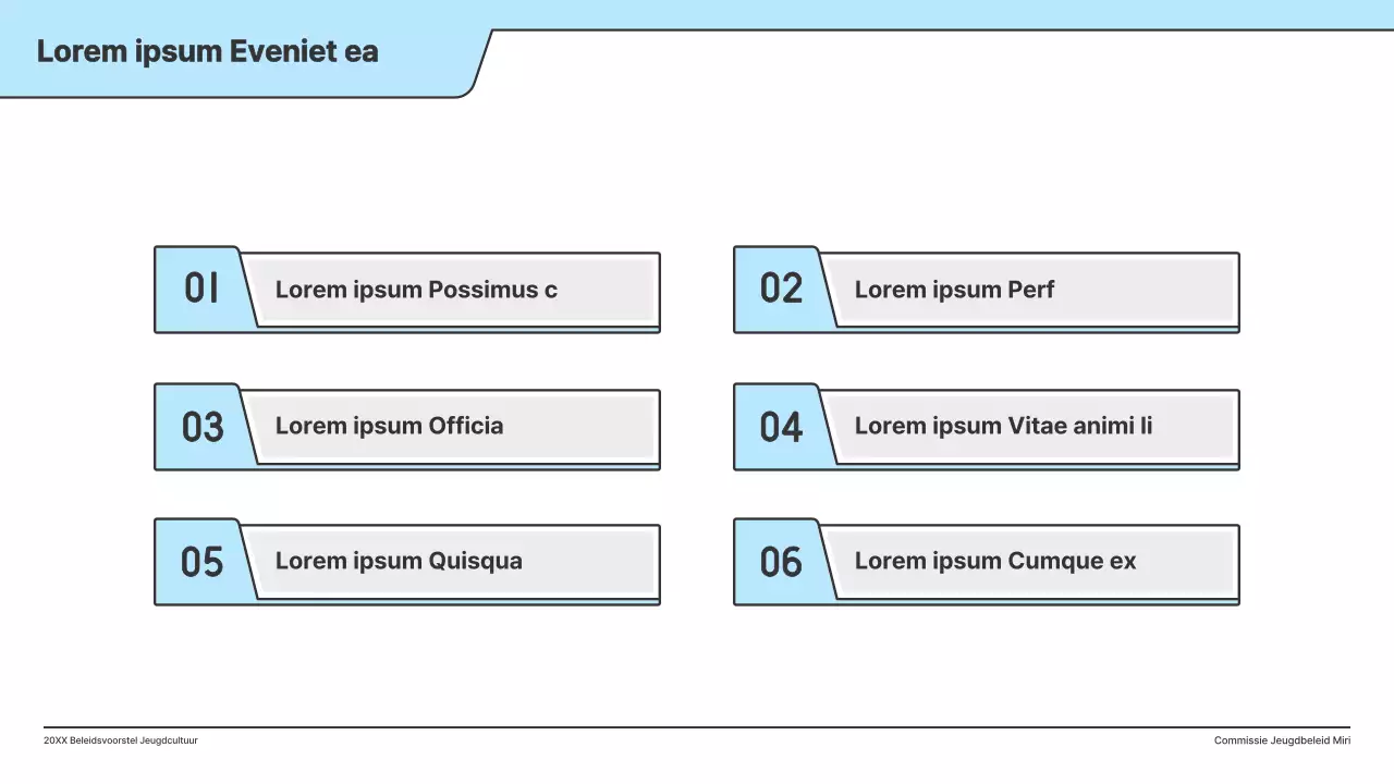 Een beleidsvoorstel met een strakke illustratie in lichtblauw en een indexpuntvorm.