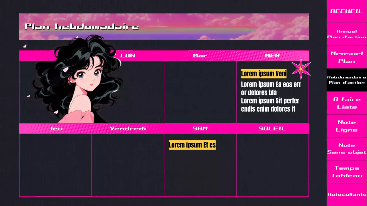 Planificateur d'animation CityPop dégradé noir et rose