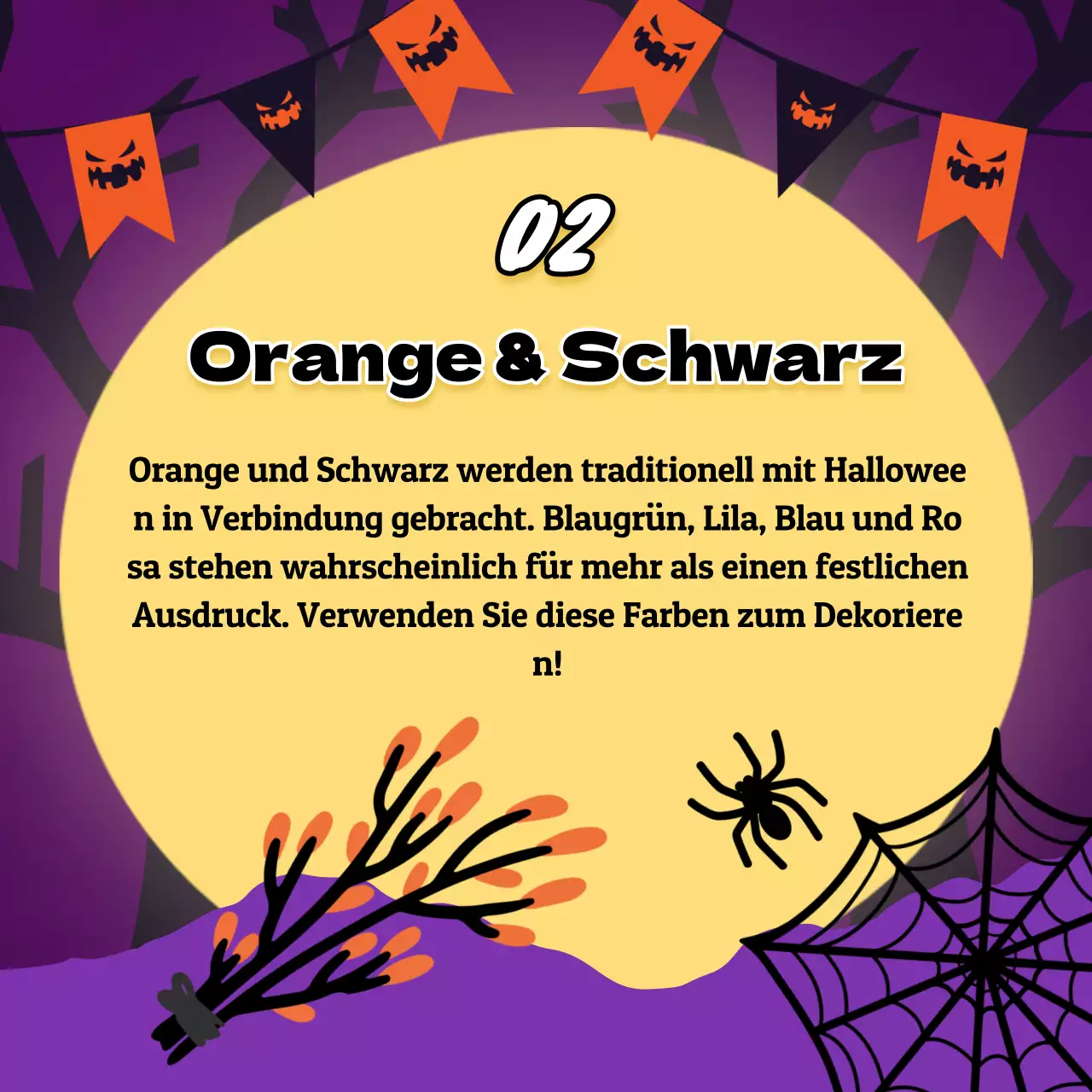 Fantasievolle Halloween-Dekoration in Orange und Schwarz