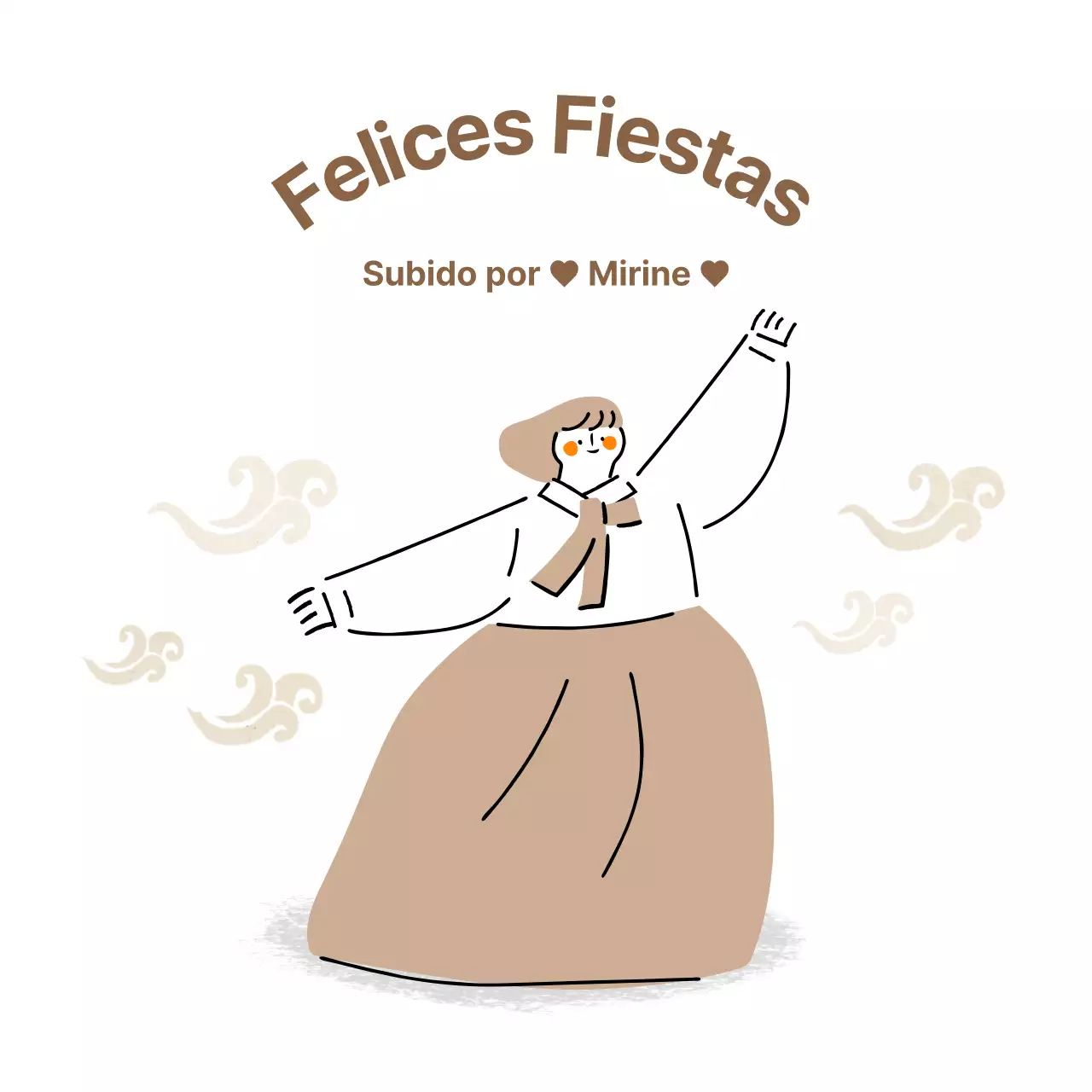 Felicitaciones de mitad de otoño con una mujer vestida con un hanbok beige