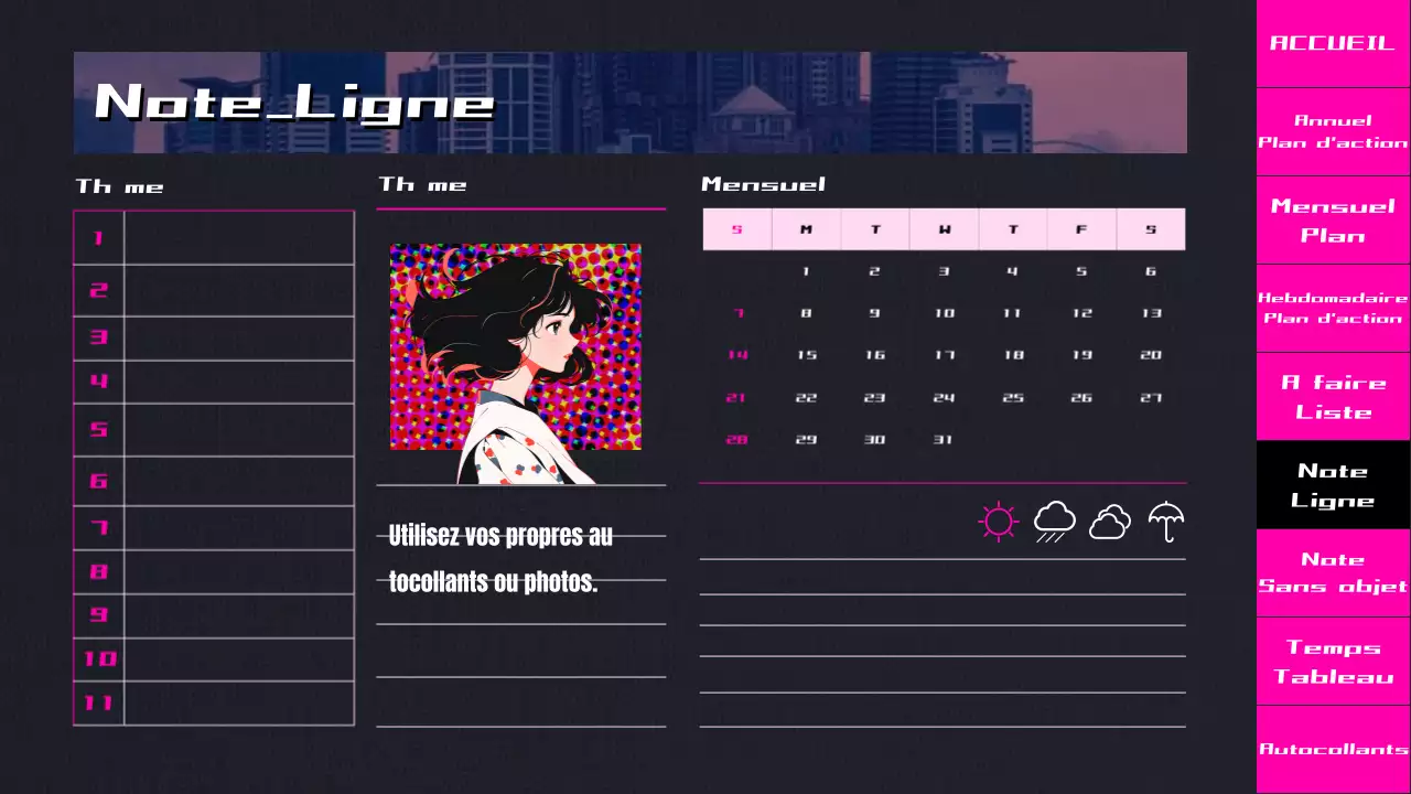 Planificateur d'animation CityPop dégradé noir et rose