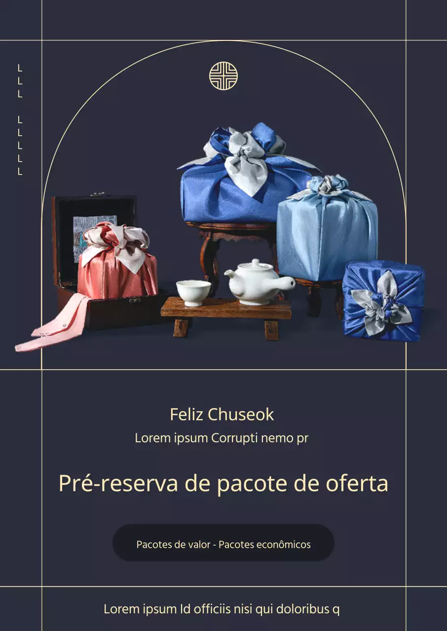 Conjunto de prendas Chuseok para pré-encomenda com fundo azul-marinho e conceito simples