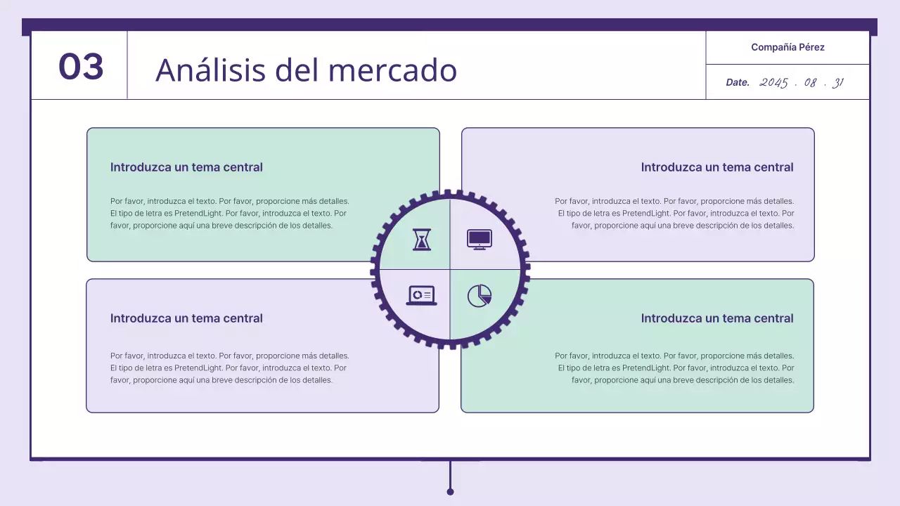 Una propuesta con elementos dentados de color púrpura y menta