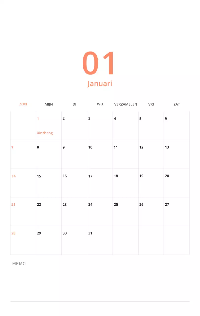 Schattige geïllustreerde groene bureaukalender met familiethema