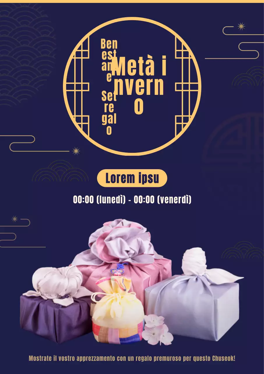 Questo set regalo Obon presenta un lussuoso e pulito sfondo blu navy con illustrazioni di motivi tradizionali e un'immagine di boza.