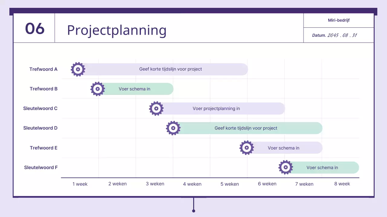 Een voorstel met paarse en mintkleurige raderelementen