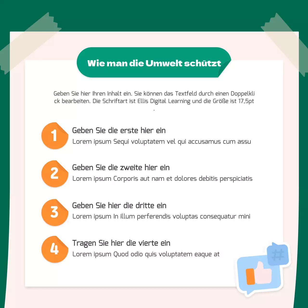 Ein süßes orange-grünes Aufkleberkonzept für die Umwelt CardNews