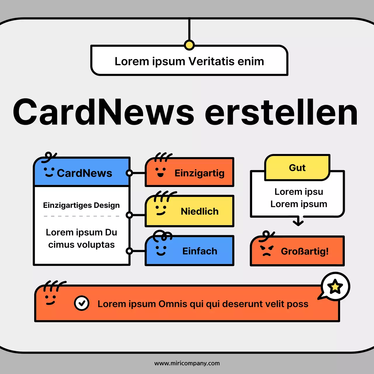 Niedliche Charakterformen in orange und blauen KonzeptkartenNews Kit