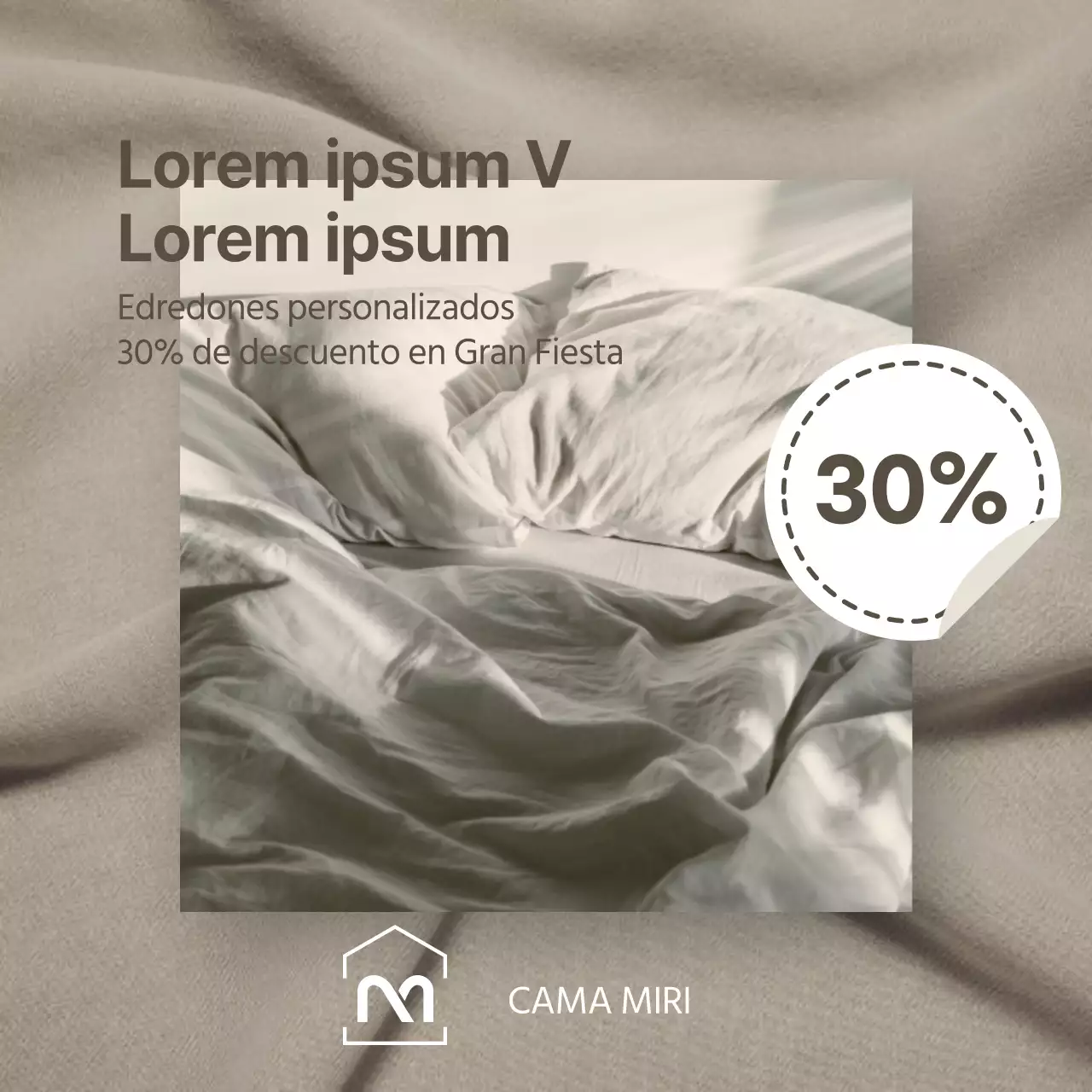Promociona una venta de ropa de cama moderna en beige