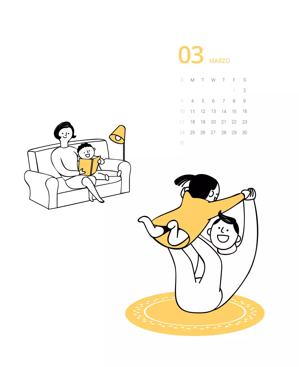 Calendario ilustrado multicolor