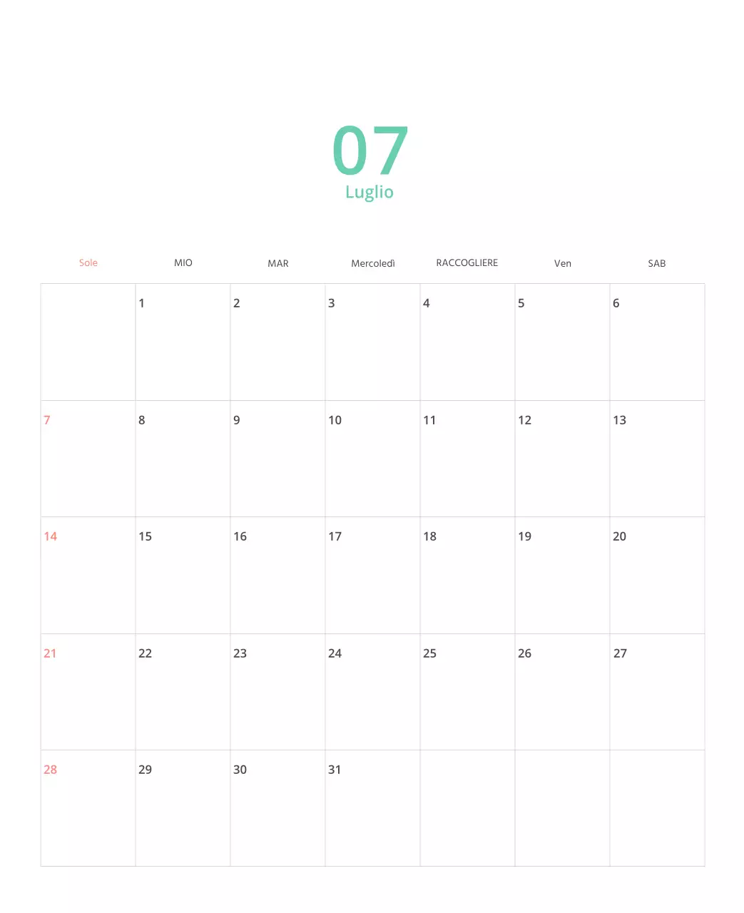 Calendario illustrato multicolore