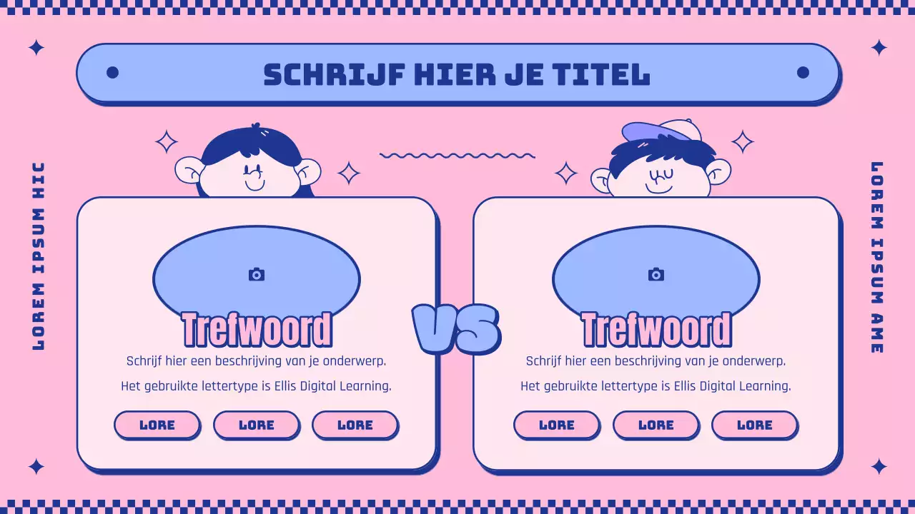 Introduceer het concept van schattige roze en paarse figuurtjes