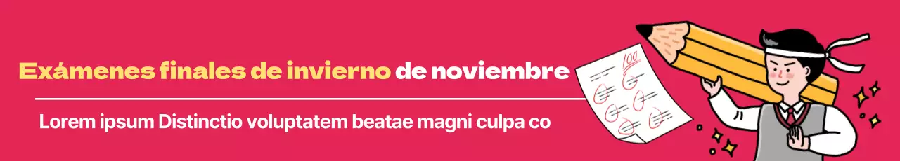 Promociona los especiales de los exámenes finales con ilustraciones de alumnos sobre fondo rosa