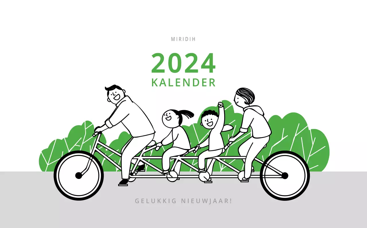 Schattige geïllustreerde groene bureaukalender met familiethema