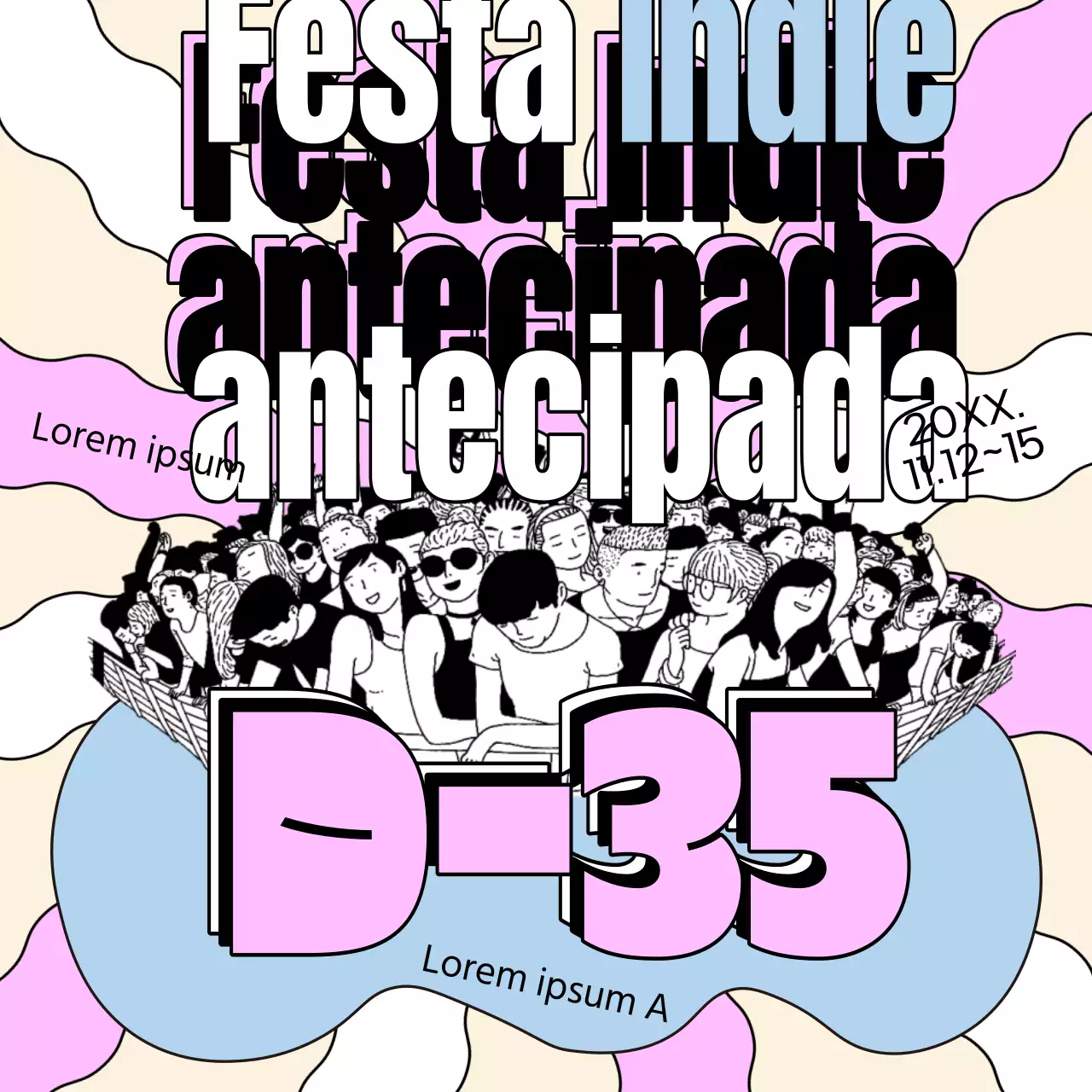 Promoção de festival kitsch em marfim com detalhes em cor-de-rosa