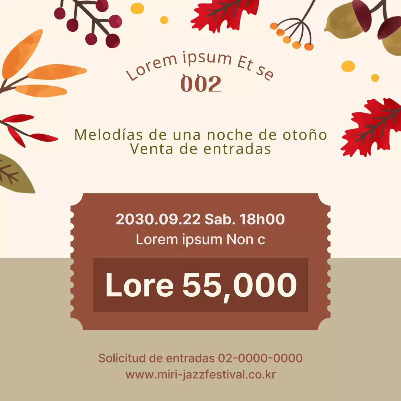 Ilustración beige y otoñal de un festival de música