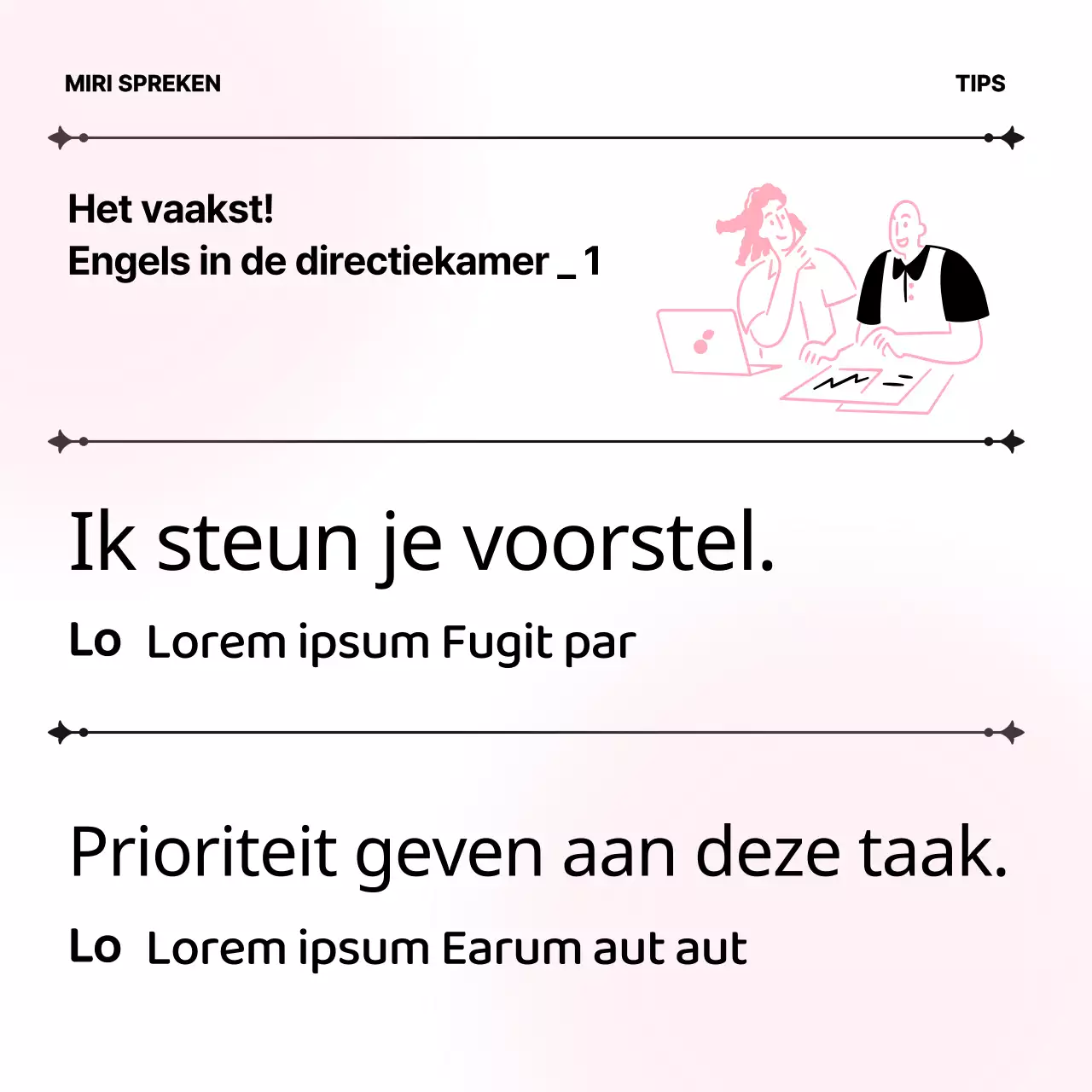 Minimalistisch lesmateriaal zakelijk Engels in roze en wit
